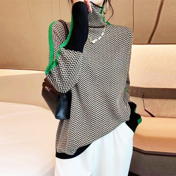 Gia | Turtleneck With Striking Contrasting Stripes