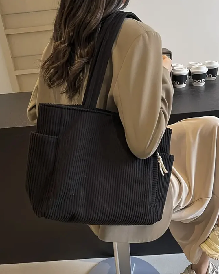 Tilda | Ribbed Tote Bag with Drawstring Detail